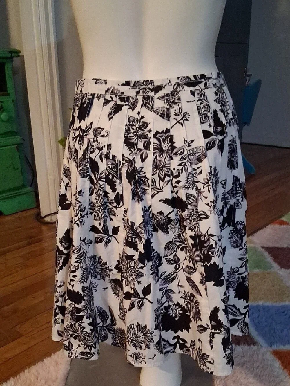 Talbots Black and White Floral Skater Skirt